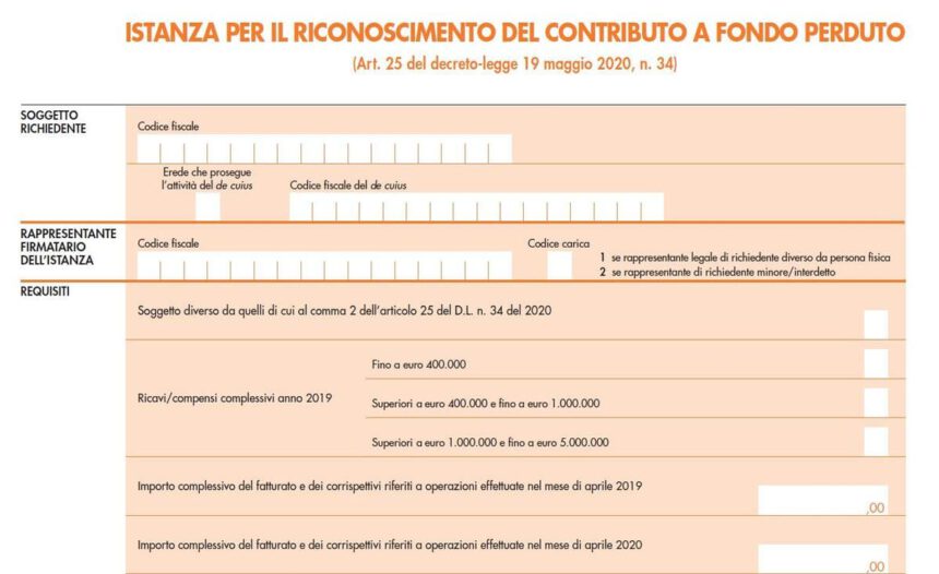 Contributi a fondo perduto per imprese e partite Iva: il modello sull'Agenzia delle Entrate 1