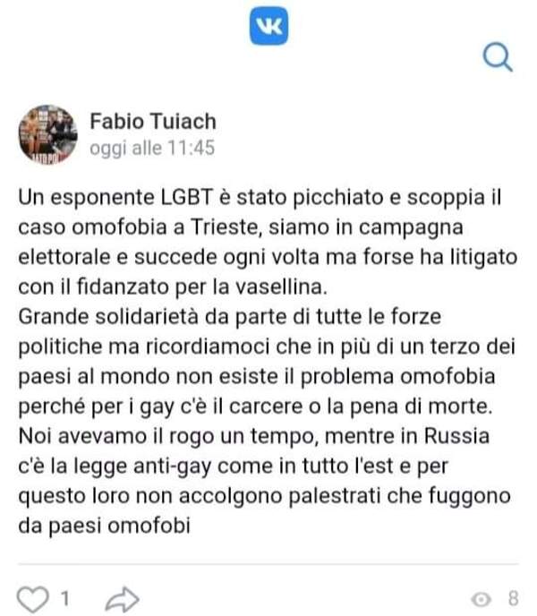 Attivista Lgbt picchiato a Trieste, il consigliere leghista: "Ha litigato con il fidanzato per la vaselina" 3 Attivista lgbt picchiato.
