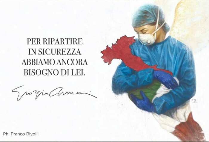 Armani riapre i negozi e omaggia gli operatori sanitari con un murales 2 Armani riapre i negozi e omaggia gli operatori sanitari con un murales 1