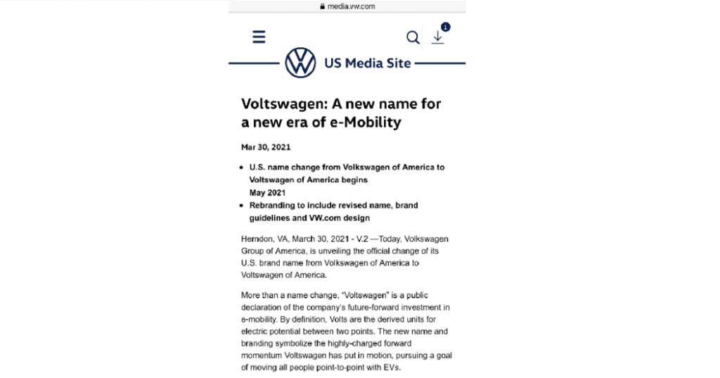 Pesce d'aprile, lo scherzo di Volkswagen ai giornalisti: "Non è stato divertente. Era un inganno" 3 Il pesce d'aprile di Volkswagen.