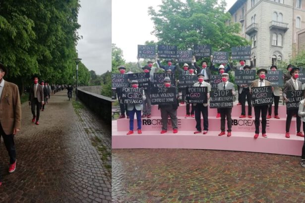 Giro d'Italia, uomini in scarpe rosse manifestano contro la violenza sulle donne 10