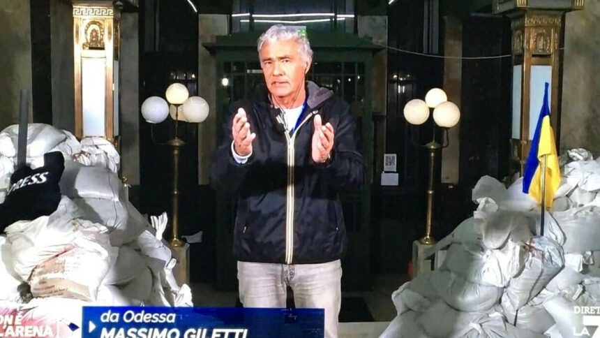 Giletti da Odessa: esplosioni in diretta ma non interrompe il collegamento 1
