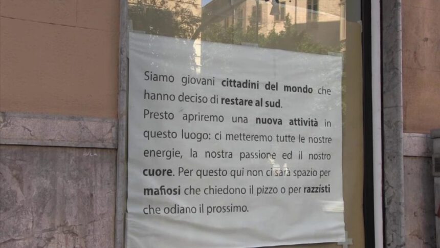 "Qui non ci sarà spazio per mafiosi e razzisti", il cartello apparso davanti a un negozio di Palermo 1
