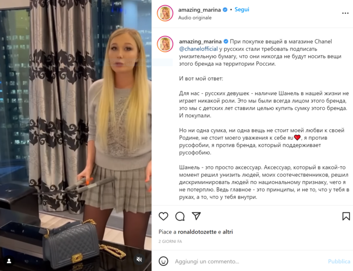 Influencer russe tagliano le loro borse Chanel per protestare contro la russofobia 6 Influencer russe tagliano le loro borse Chanel per protestare contro la russofobia 5
