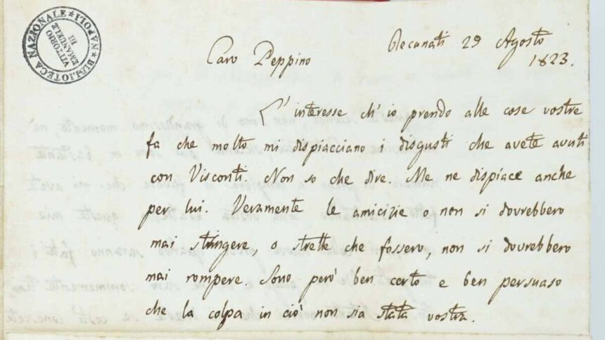 La lettera di Giacomo Leopardi al cugino: “Le amicizie non si dovrebbero rompere” 2 La lettera di Giacomo Leopardi al cugino: “Le amicizie non si dovrebbero rompere” 1
