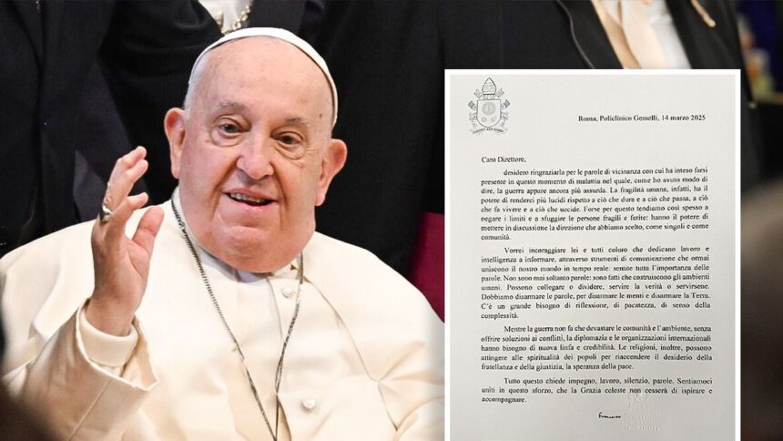 La lettera di Papa Francesco: "La malattia rende più lucidi, disarmiamo la Terra" 1