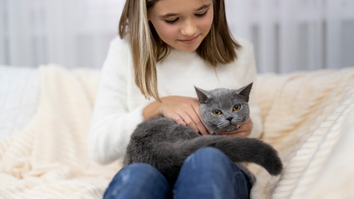 cat therapy, ragazza abbraccia gatto