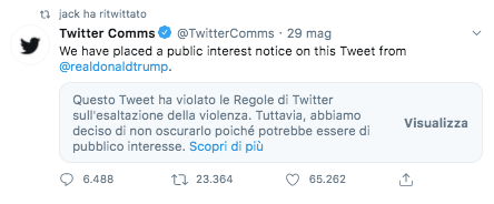 Il tweet oscurato di Trump