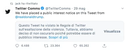 Il tweet oscurato di Trump