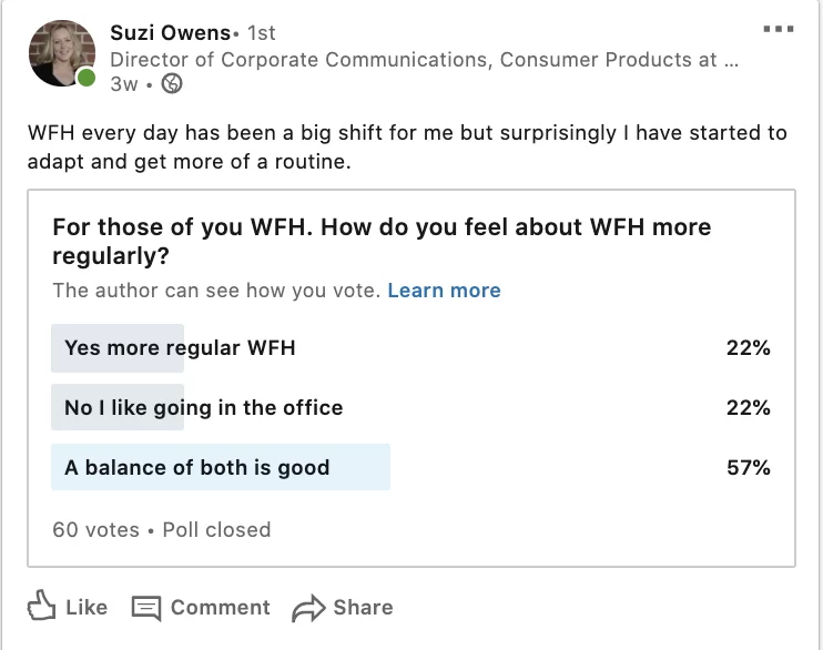 screenshot di un sondaggio LinkedIn
