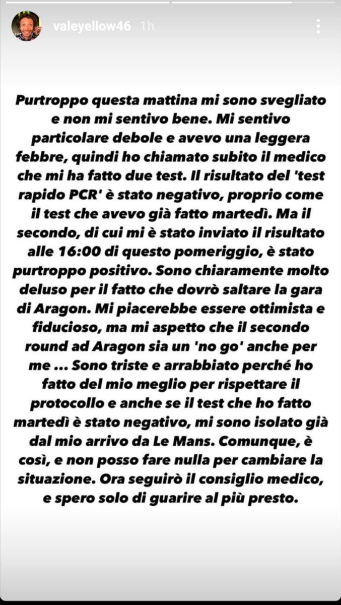 Valentino Rossi positivo al Covid Valentino Rossi positivo al Covid