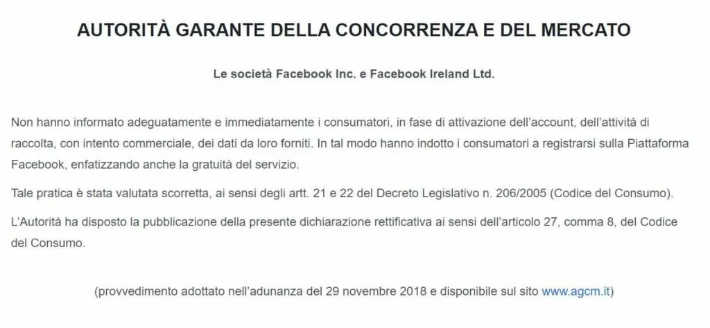 Ecco perché da questa mattina Facebook sta mostrando il banner imposto dall'AGCM: il contenuto e l'importanza del comunicato