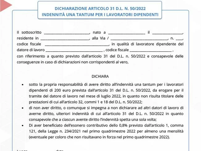 Modulo bonus 200 euro: "Senza di esso il datore di lavoro non può erogare l'incentivo"