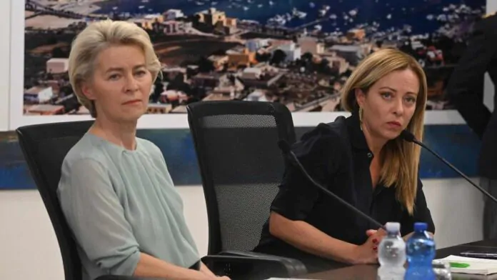 Meloni e Ursula von der Leyen Lampedusa